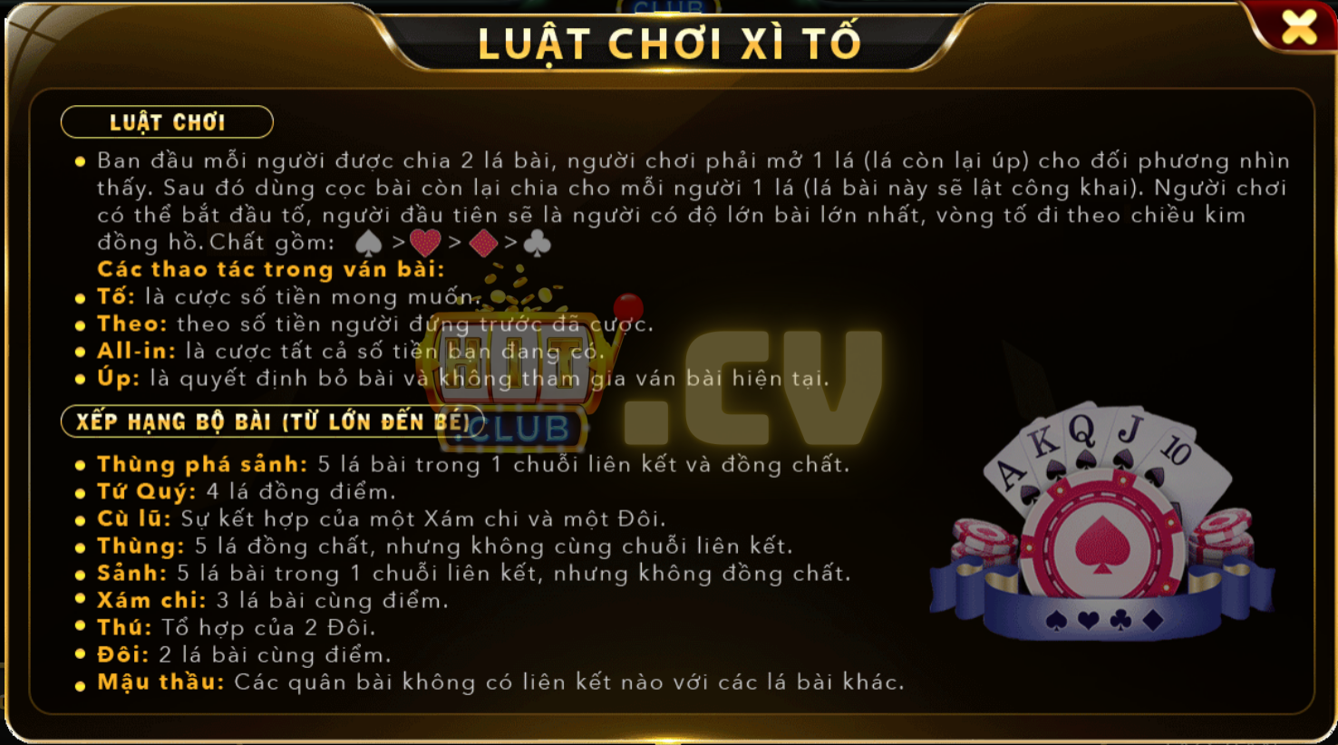 Luật chơi Xì Tố HitClub