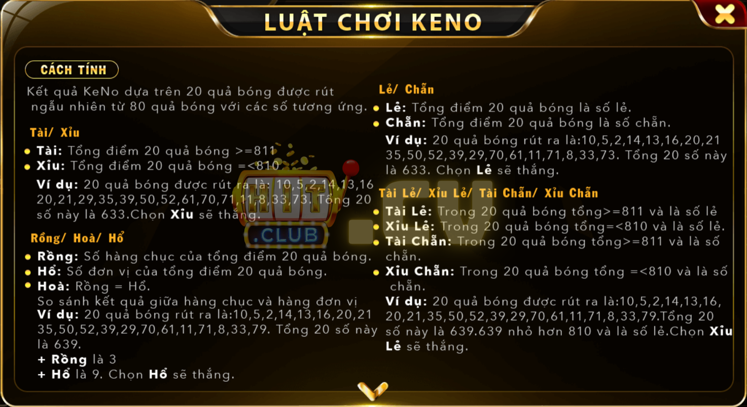 Luật chơi Keno HitClub