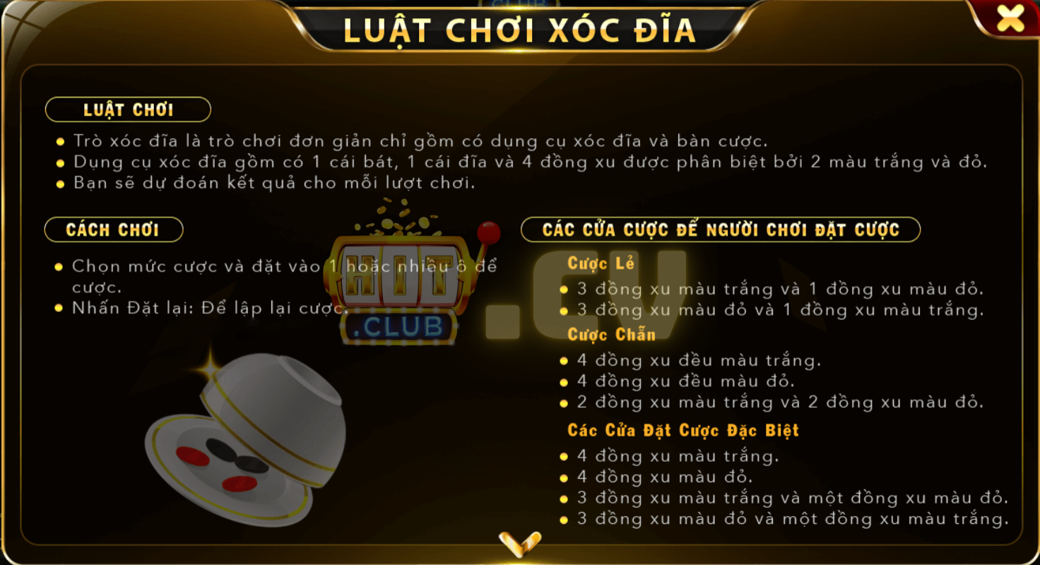 Luật chơi Xóc đĩa HitClub