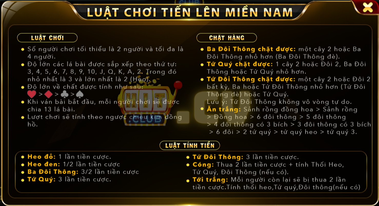 Luật chơi Tiến lên miền Nam HitClub