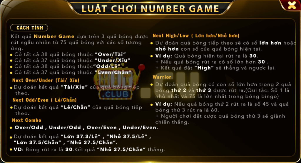 Luật chơi Number Game HitClub