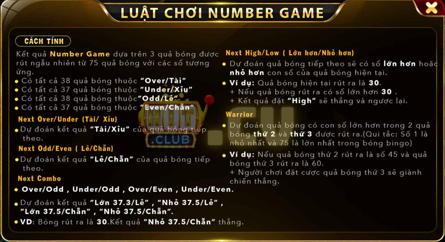 Luật chơi Number Game HitClub