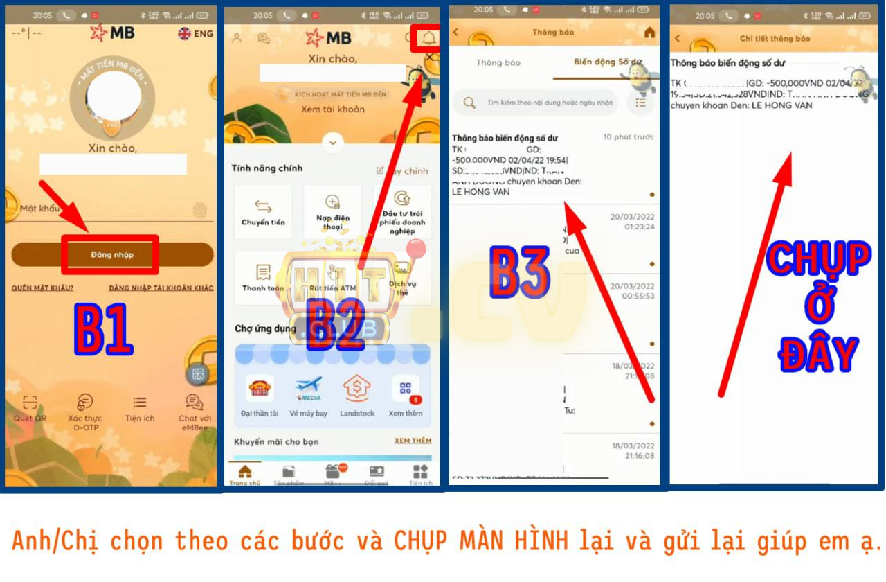 Hướng dẫn lấy hình ảnh giao dịch MB HitClub.cv - Cách 2