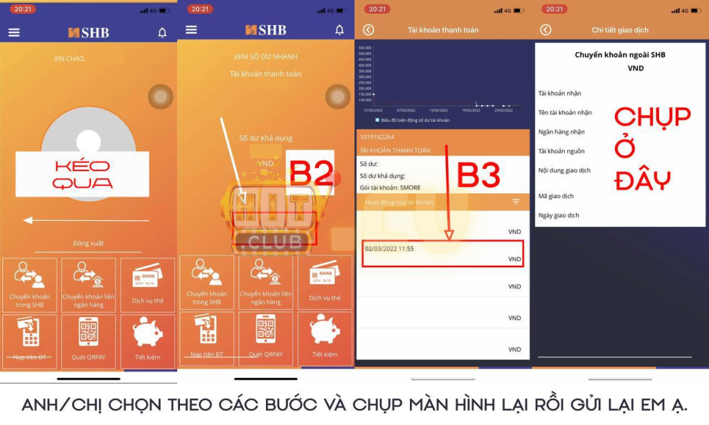 Hướng dẫn lấy hình ảnh giao dịch SHB HitClub.cv