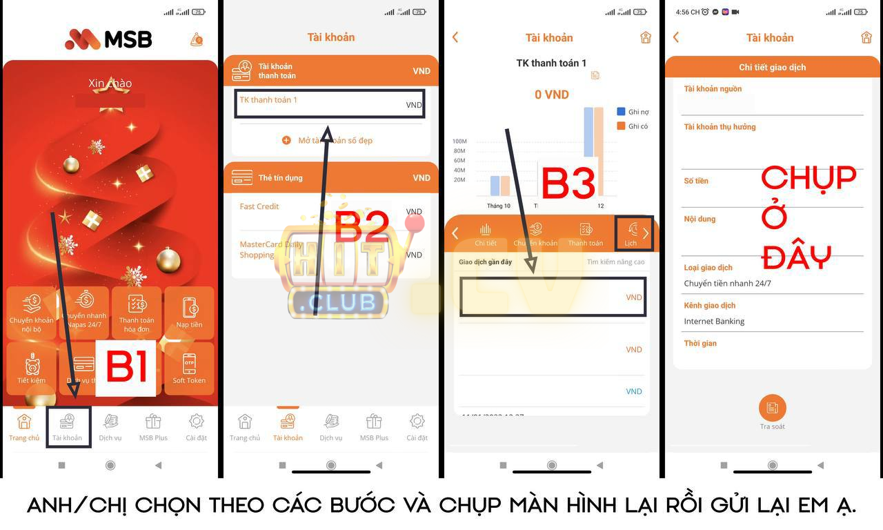 Hướng dẫn lấy hình ảnh giao dịch MSB HitClub.cv