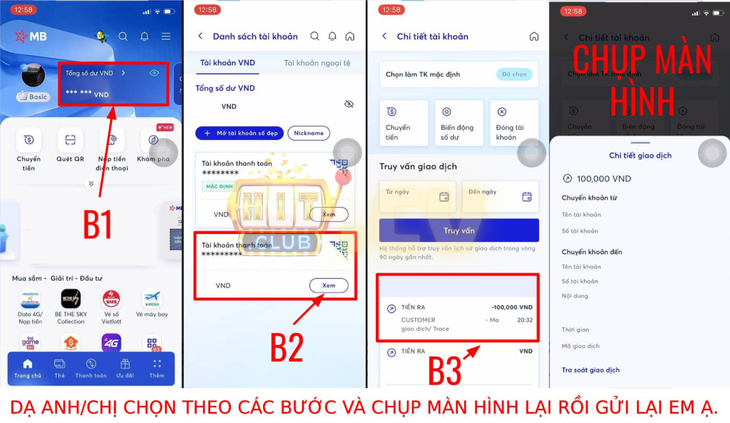 Hướng dẫn lấy hình ảnh giao dịch MB HitClub.cv - Cách 3