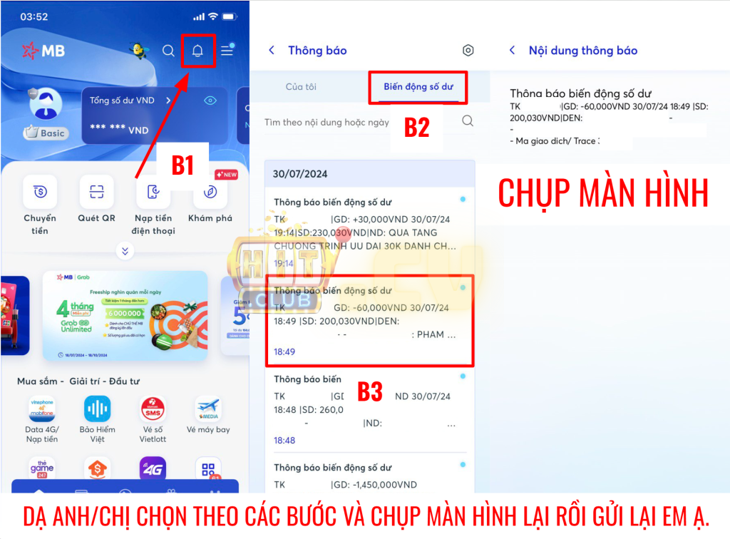 Hướng dẫn lấy hình ảnh giao dịch MB HitClub.cv - Cách 4